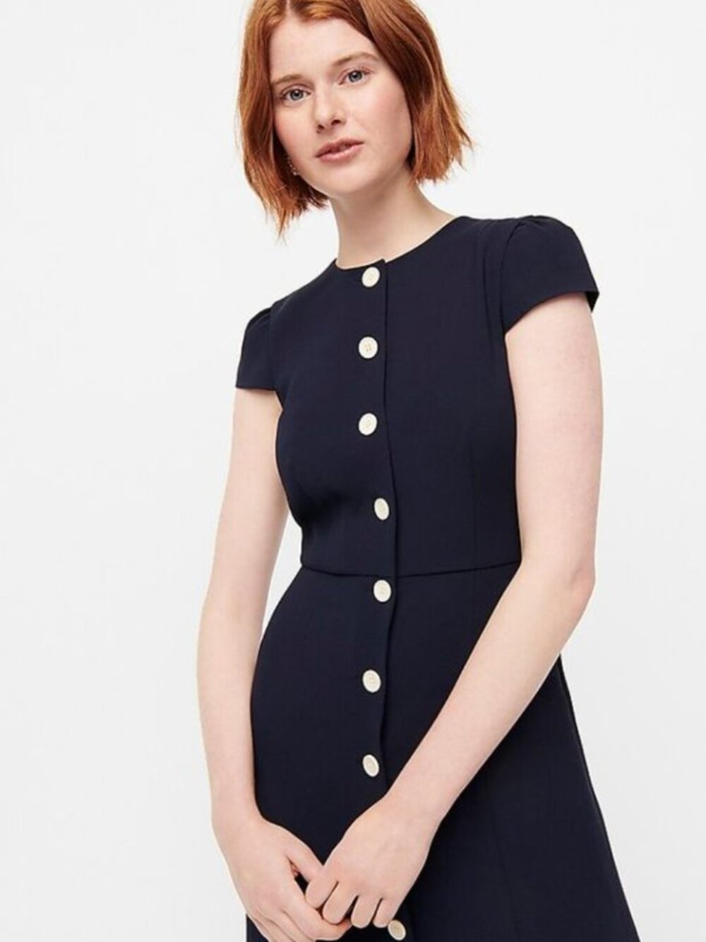 J.Crew Navy Button Front Short Sleeve A-Line Dress Size 12